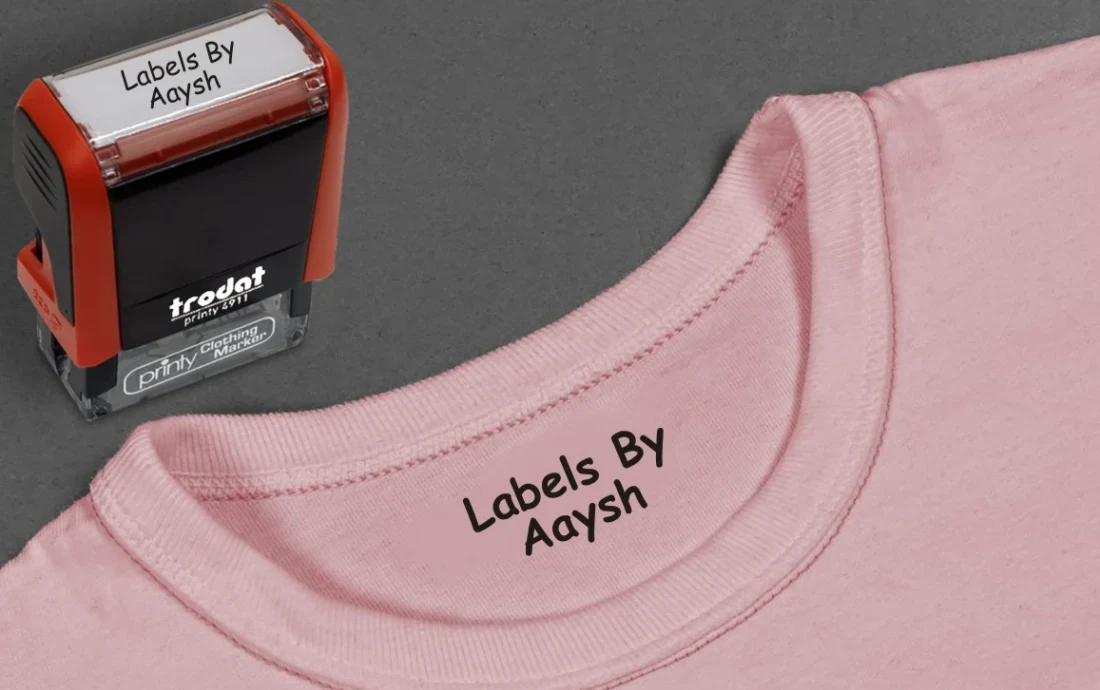 The laundry stamp and a name stamped inside a T-shirt collar